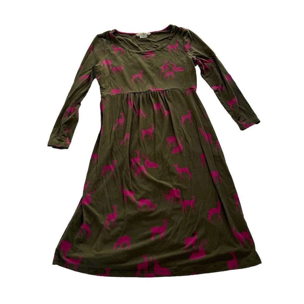 Boden Womens US‎ 4 Oh Deer Jersey Dress Midi Knit Printed Novelty Green Pink - Picture 4 of 7